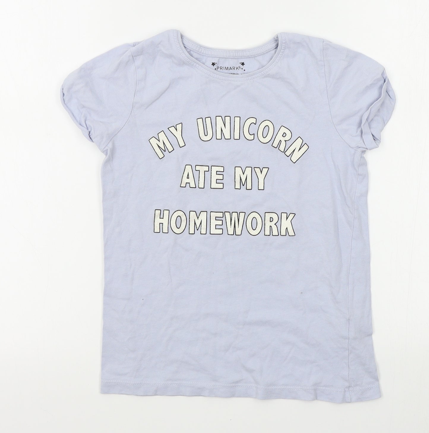 Primark Girls Grey   Basic T-Shirt Size 10-11 Years  - My unicorn ate my homework