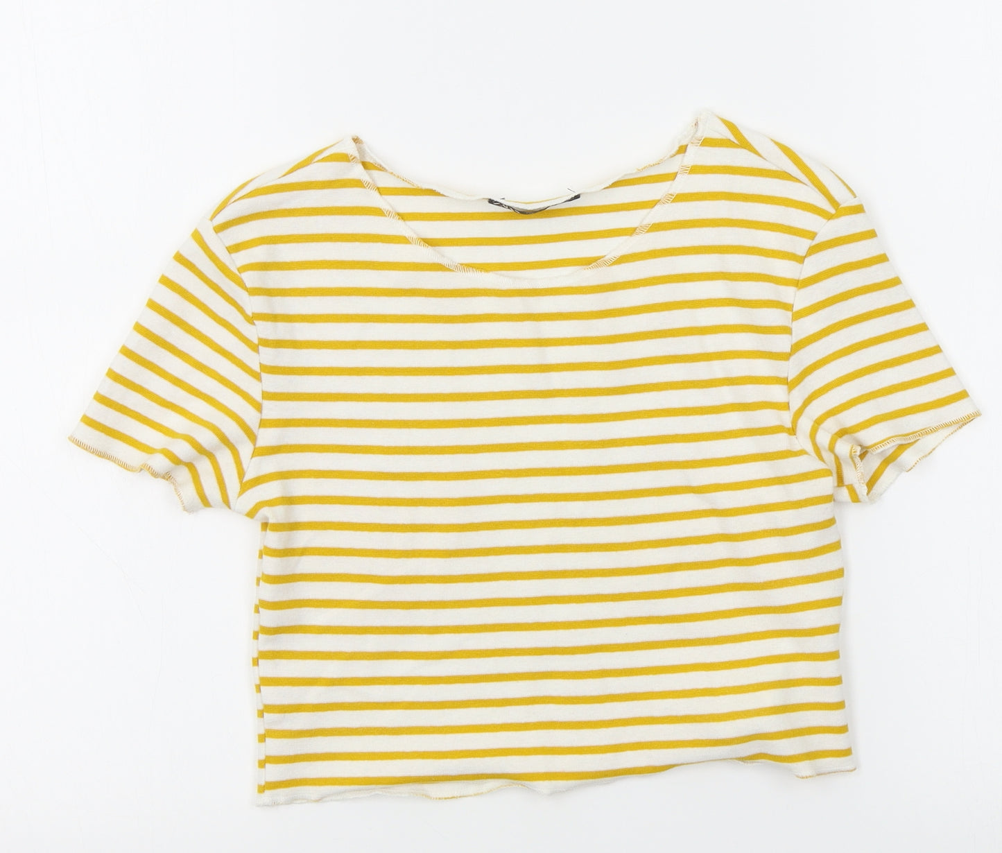Zara Womens Yellow Striped  Cropped T-Shirt Size S
