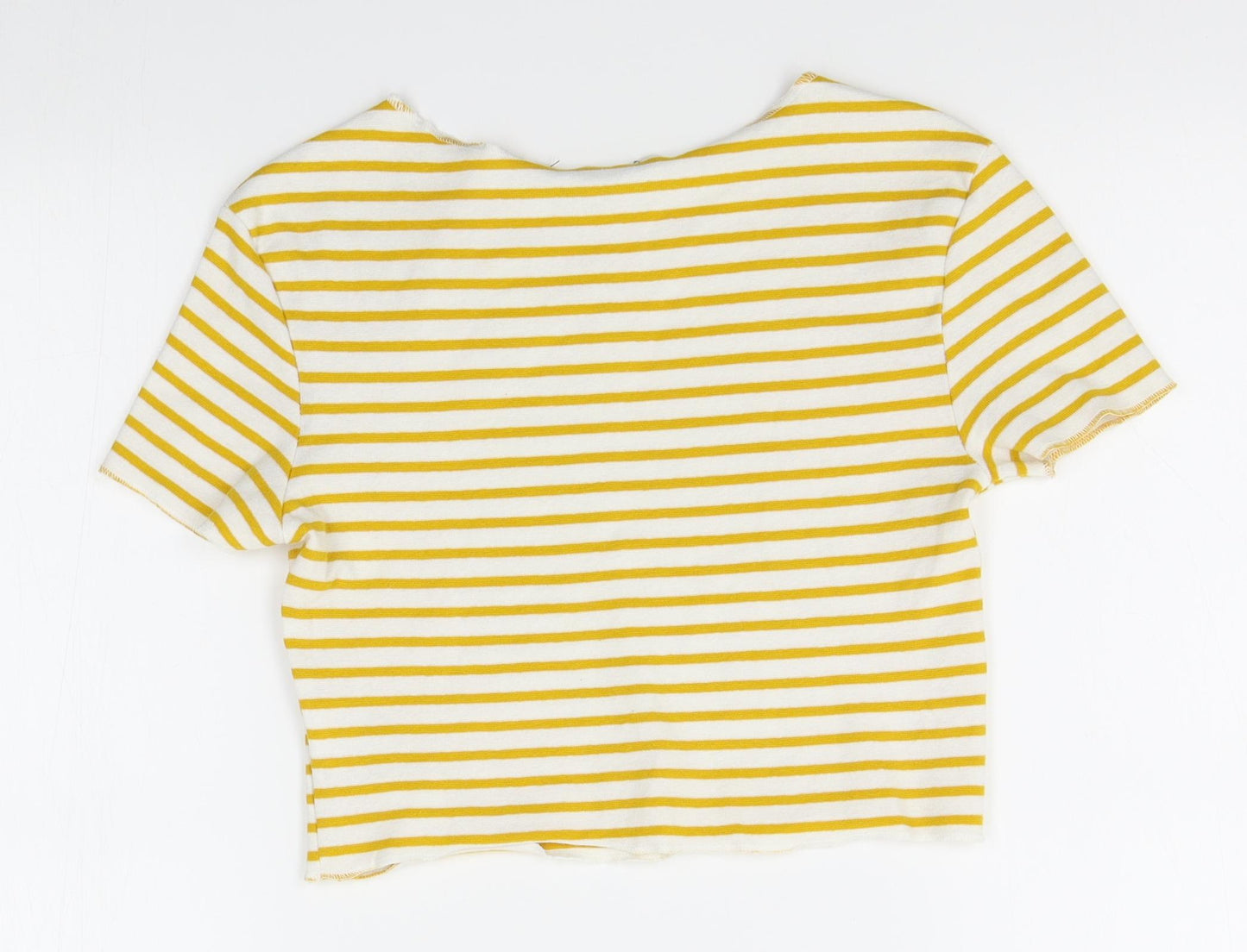 Zara Womens Yellow Striped  Cropped T-Shirt Size S