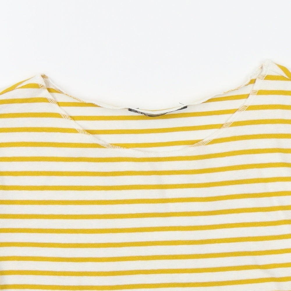 Zara Womens Yellow Striped  Cropped T-Shirt Size S