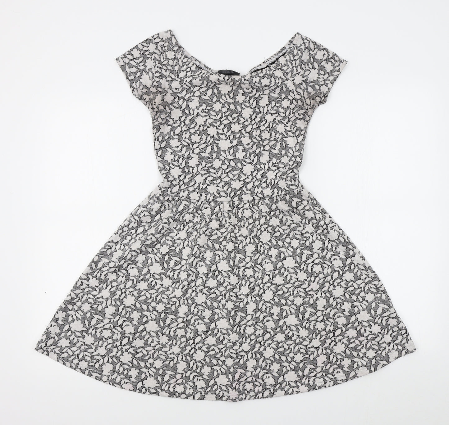 Topshop Womens Grey Floral  Fit & Flare  Size 6