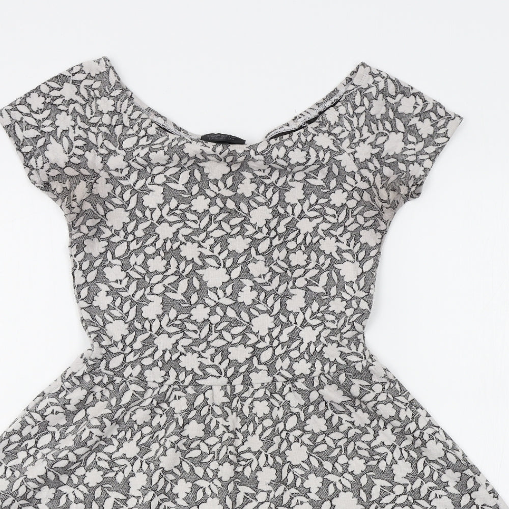 Topshop Womens Grey Floral  Fit & Flare  Size 6