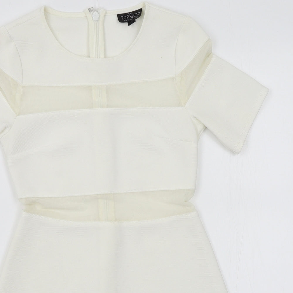 Topshop Womens White   Shift  Size 8  - sheer stripes