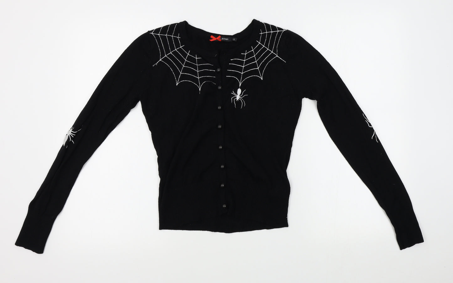Hell Bunny Womens Black   Cardigan Jumper Size S  - spiderweb shoulders