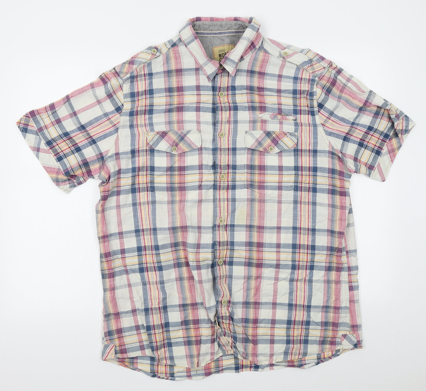 M&S Mens White Plaid   Button-Up Size XL