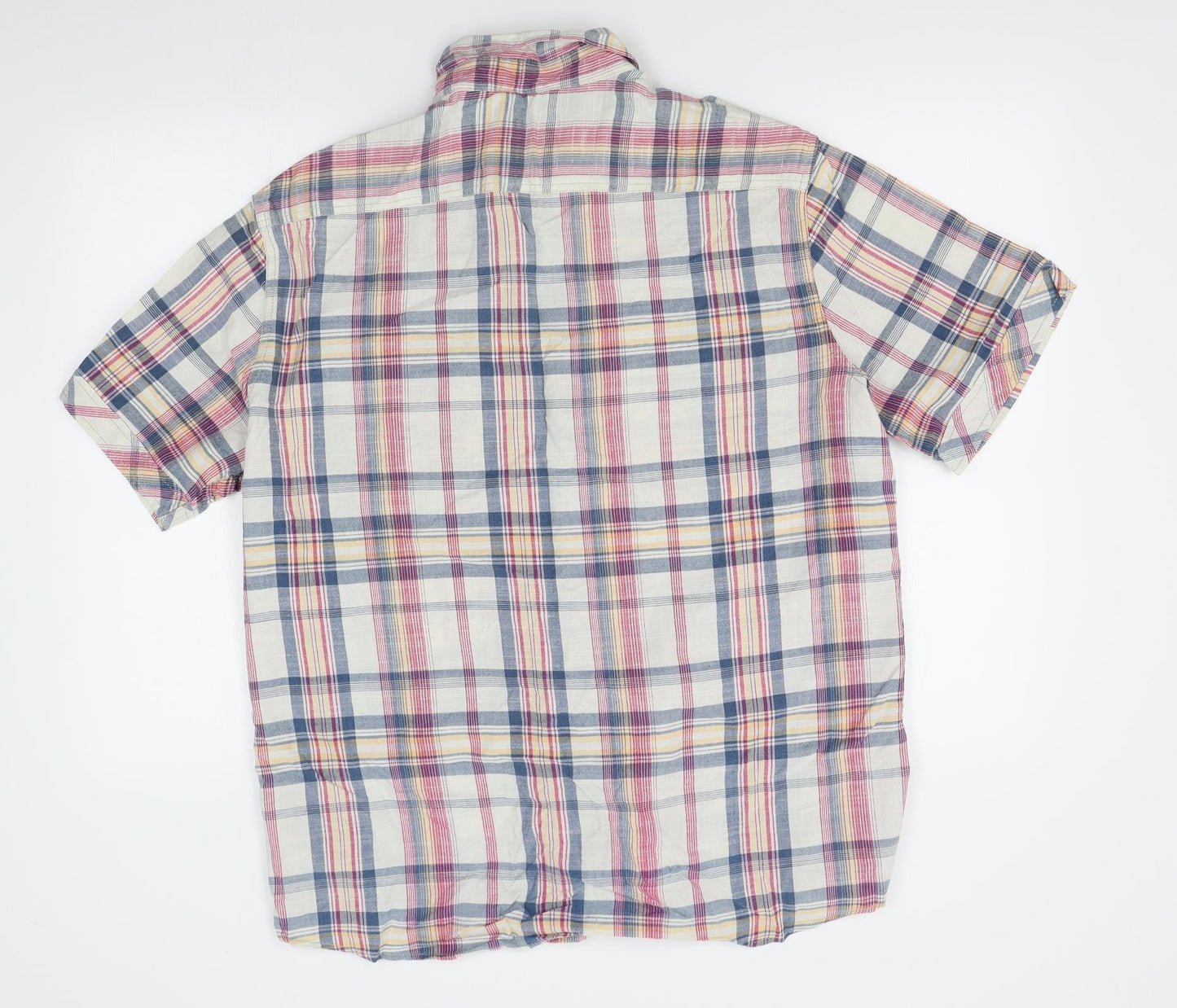 M&S Mens White Plaid   Button-Up Size XL
