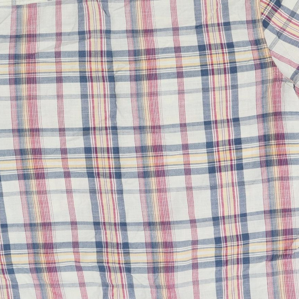 M&S Mens White Plaid   Button-Up Size XL