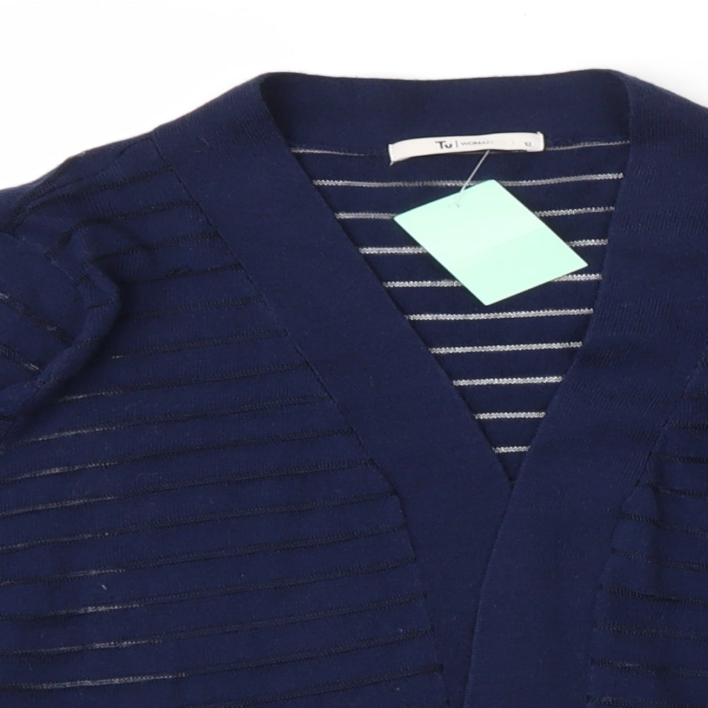 TU Womens Blue Striped  Cardigan Jumper Size 12