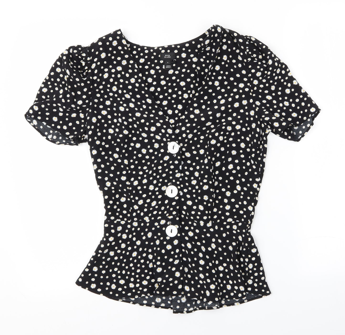 River Island Womens Black Floral  Basic Blouse Size 6  - Flowers