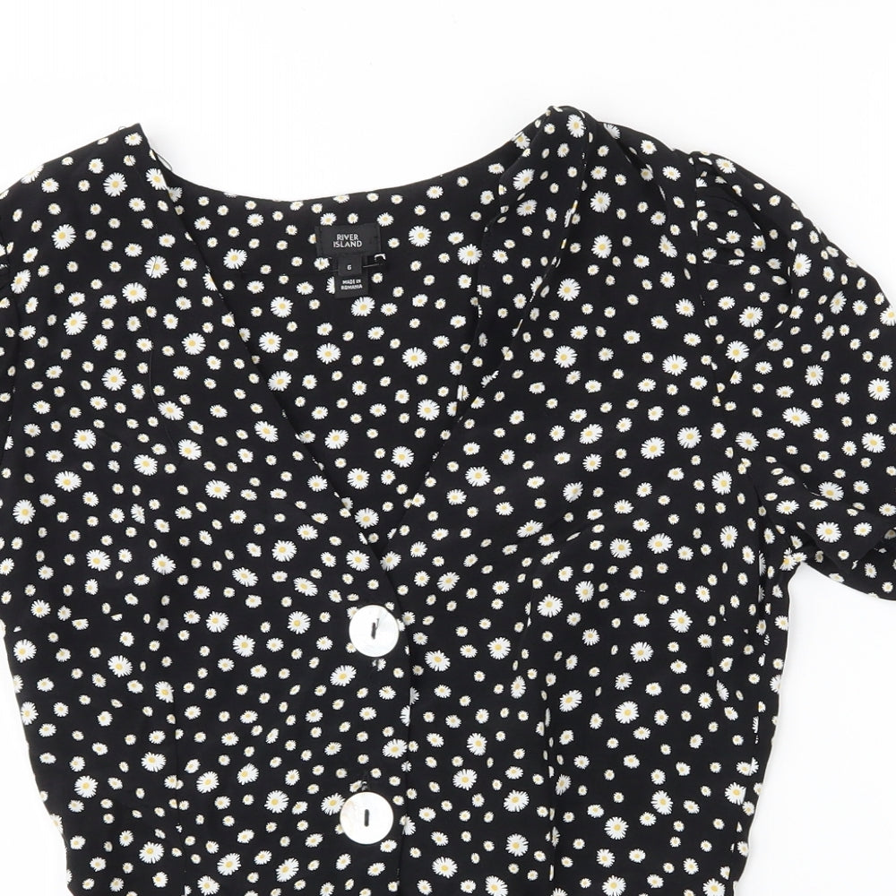 River Island Womens Black Floral  Basic Blouse Size 6  - Flowers