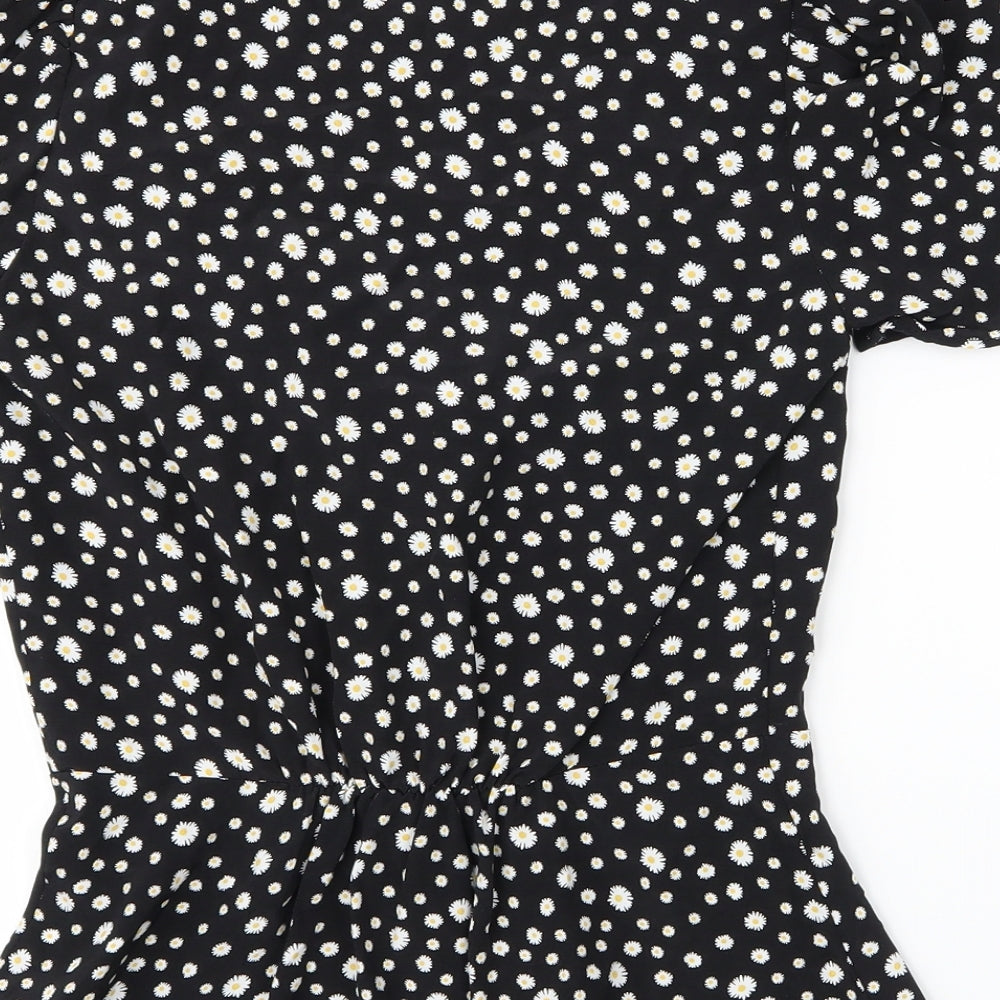 River Island Womens Black Floral  Basic Blouse Size 6  - Flowers