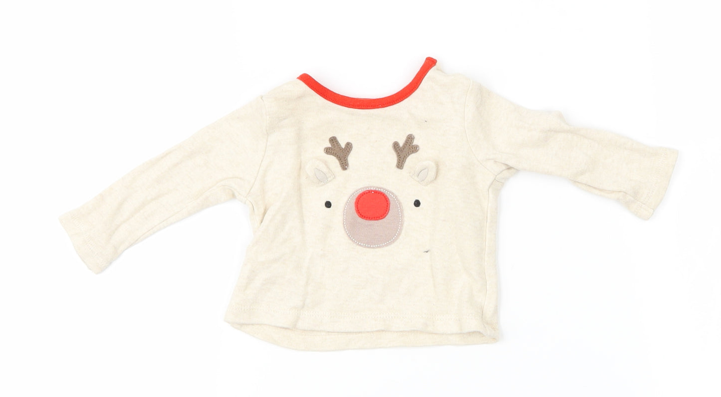 TU Baby Beige   Basic T-Shirt Size 0-3 Months  - Reindeer