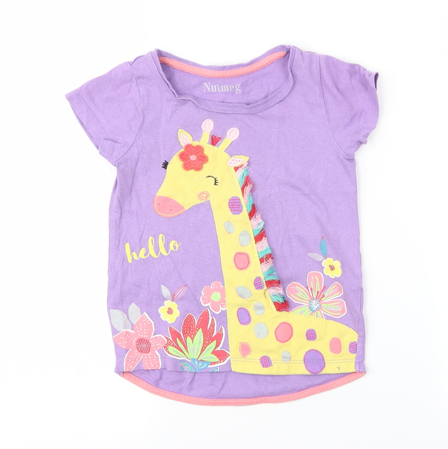 Nutmeg Girls Purple   Basic T-Shirt Size 3-4 Years  - Giraffe