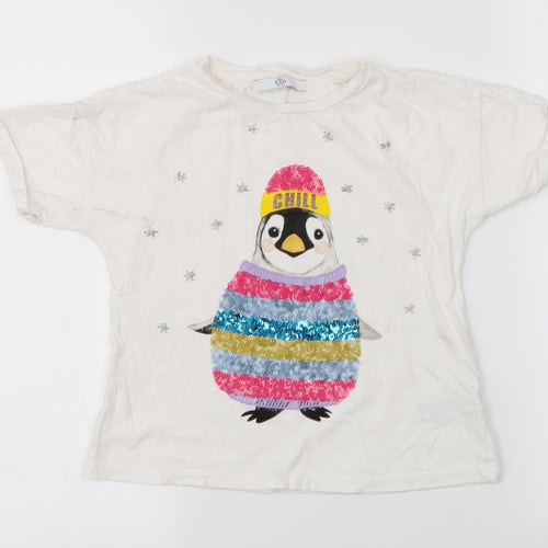 M&S Girls White   Basic T-Shirt Size 6-7 Years  - Penguin