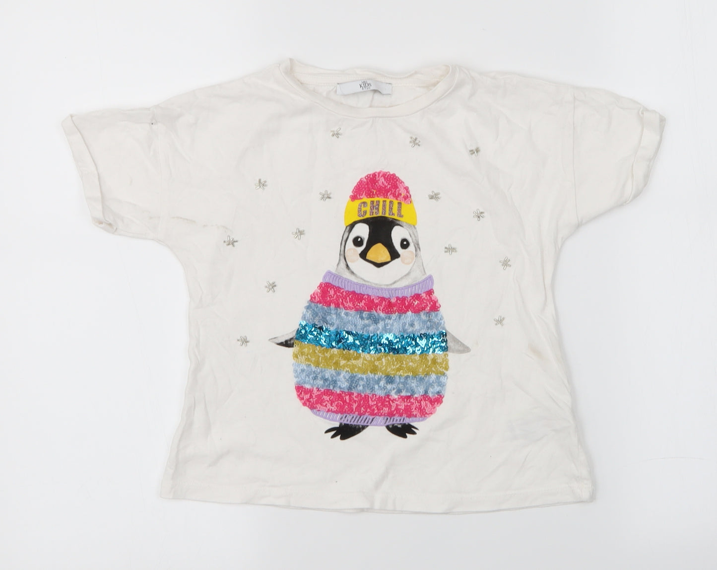 M&S Girls White   Basic T-Shirt Size 6-7 Years  - Penguin