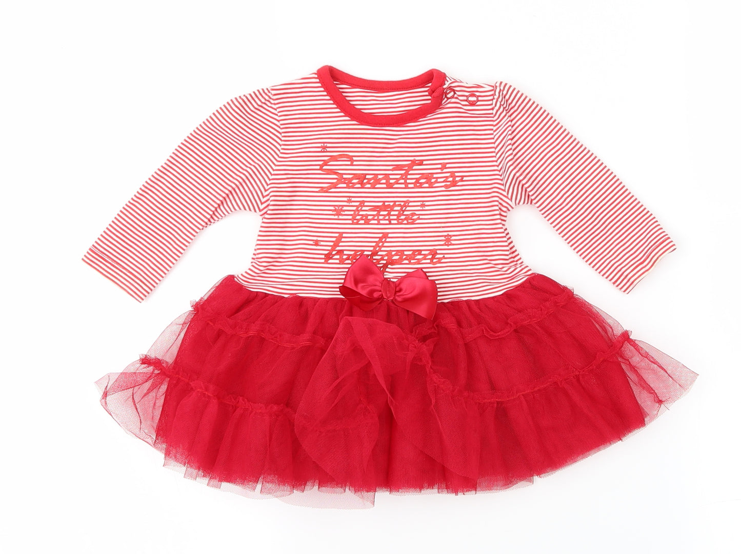 Nutmeg Girls Red Striped  A-Line  Size 0-3 Months  - Santa's Little Helper