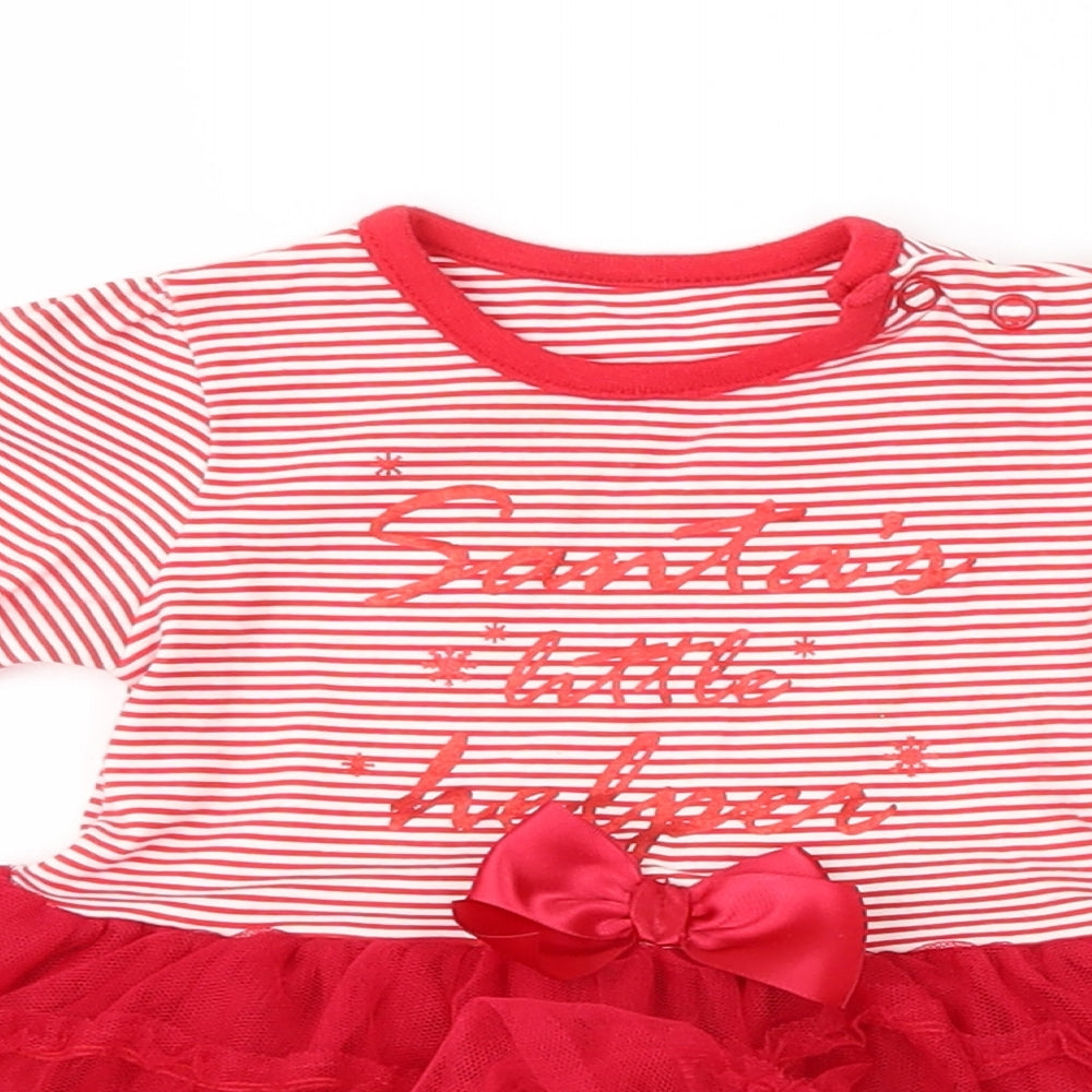 Nutmeg Girls Red Striped  A-Line  Size 0-3 Months  - Santa's Little Helper