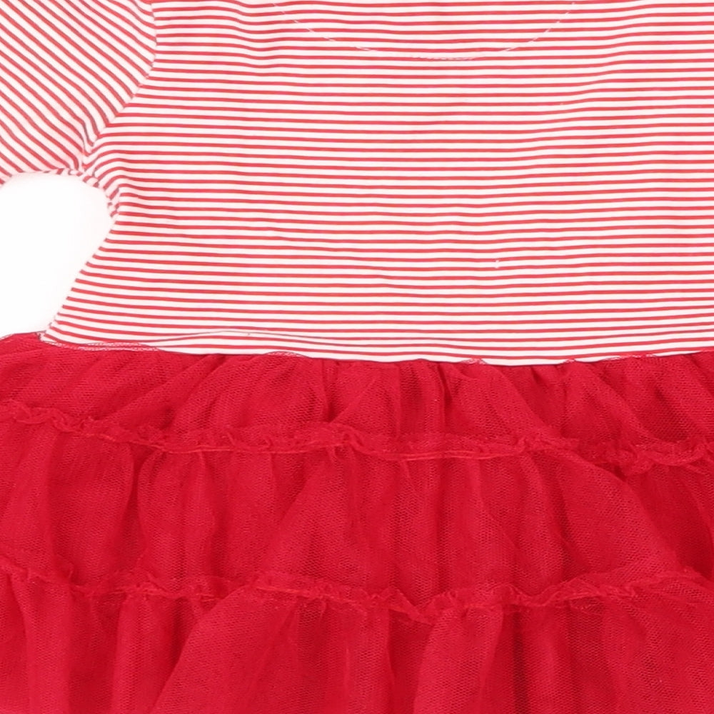 Nutmeg Girls Red Striped  A-Line  Size 0-3 Months  - Santa's Little Helper