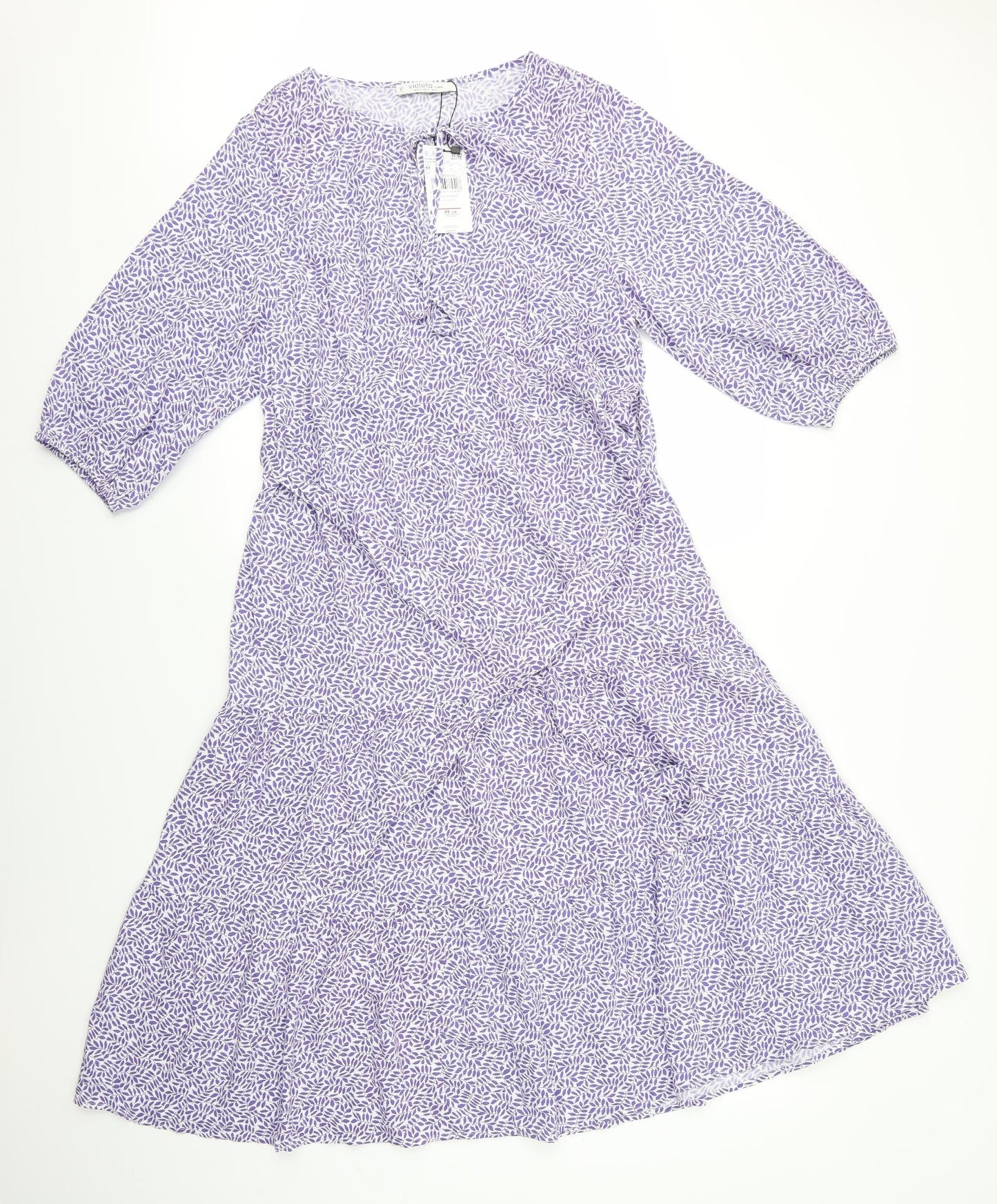 Violeta Womens Purple Floral  A-Line  Size M