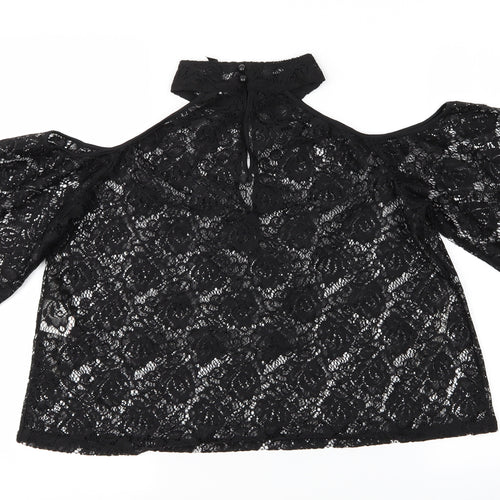 Influence Womens Black Floral  Basic Blouse Size 12
