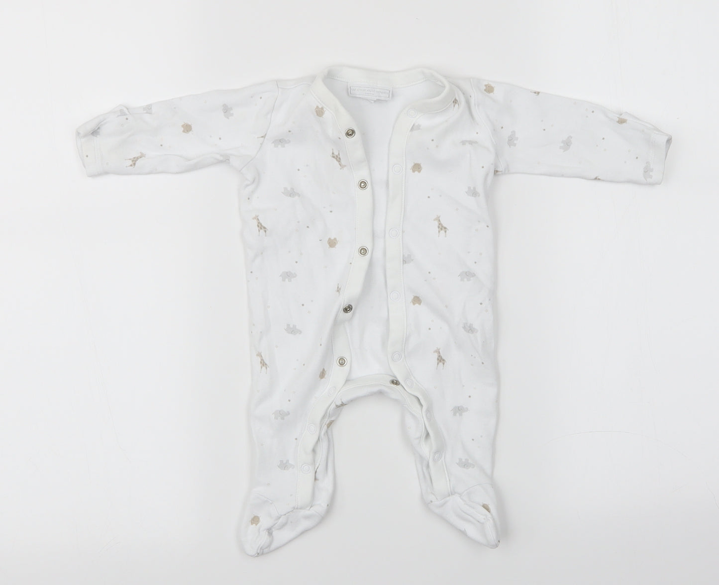 The Little White Company  White Animal Print  Babygrow One-Piece Size 0-3 Months