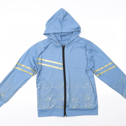 Preworn Womens Blue Animal Print  Pullover Hoodie   - Gold detail