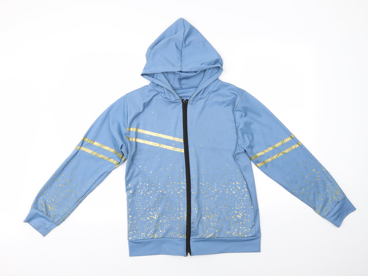Preworn Womens Blue Animal Print  Pullover Hoodie   - Gold detail