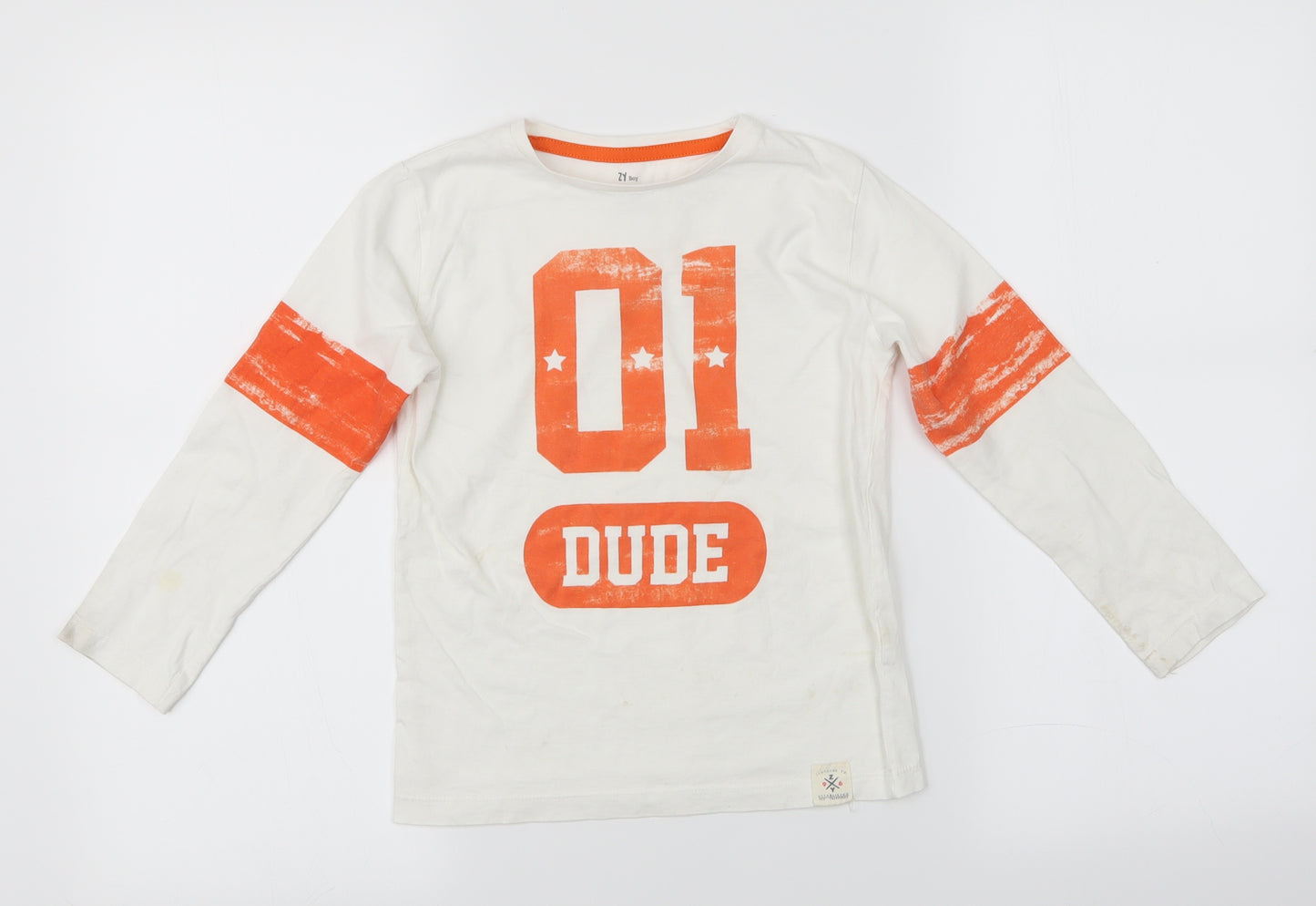 ZY Boy Boys White   Basic T-Shirt Size 7-8 Years  - Dude