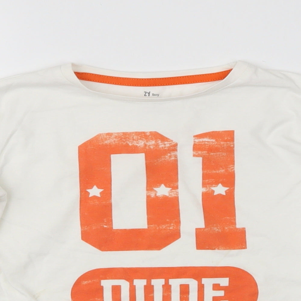 ZY Boy Boys White   Basic T-Shirt Size 7-8 Years  - Dude