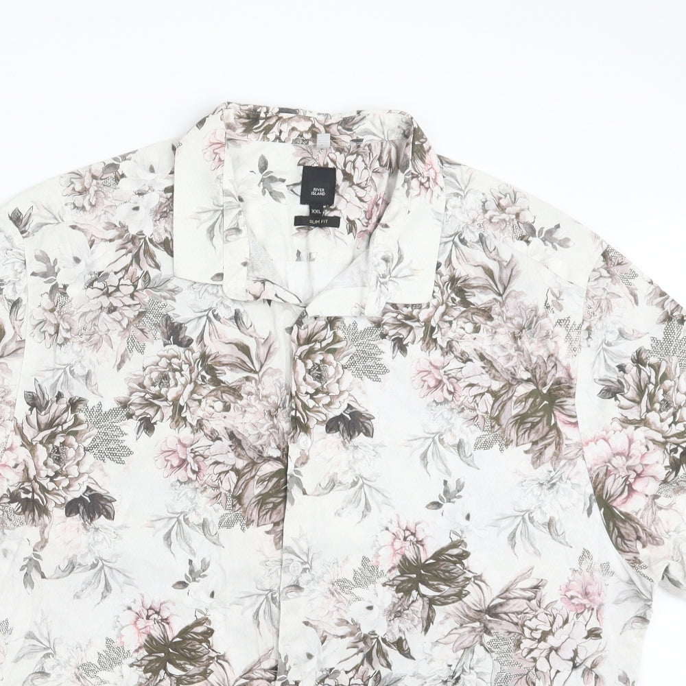 River Island Mens White Geometric   Button-Up Size 2XL