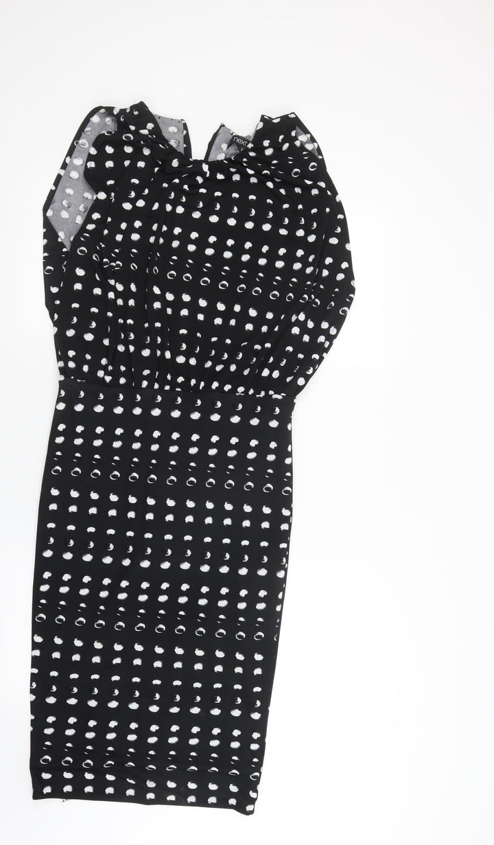NEXT Womens Black Polka Dot Pencil Dress Size 8