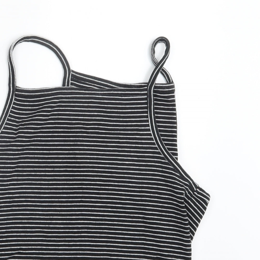 New Look Womens Black Striped  Cropped T-Shirt Size 16