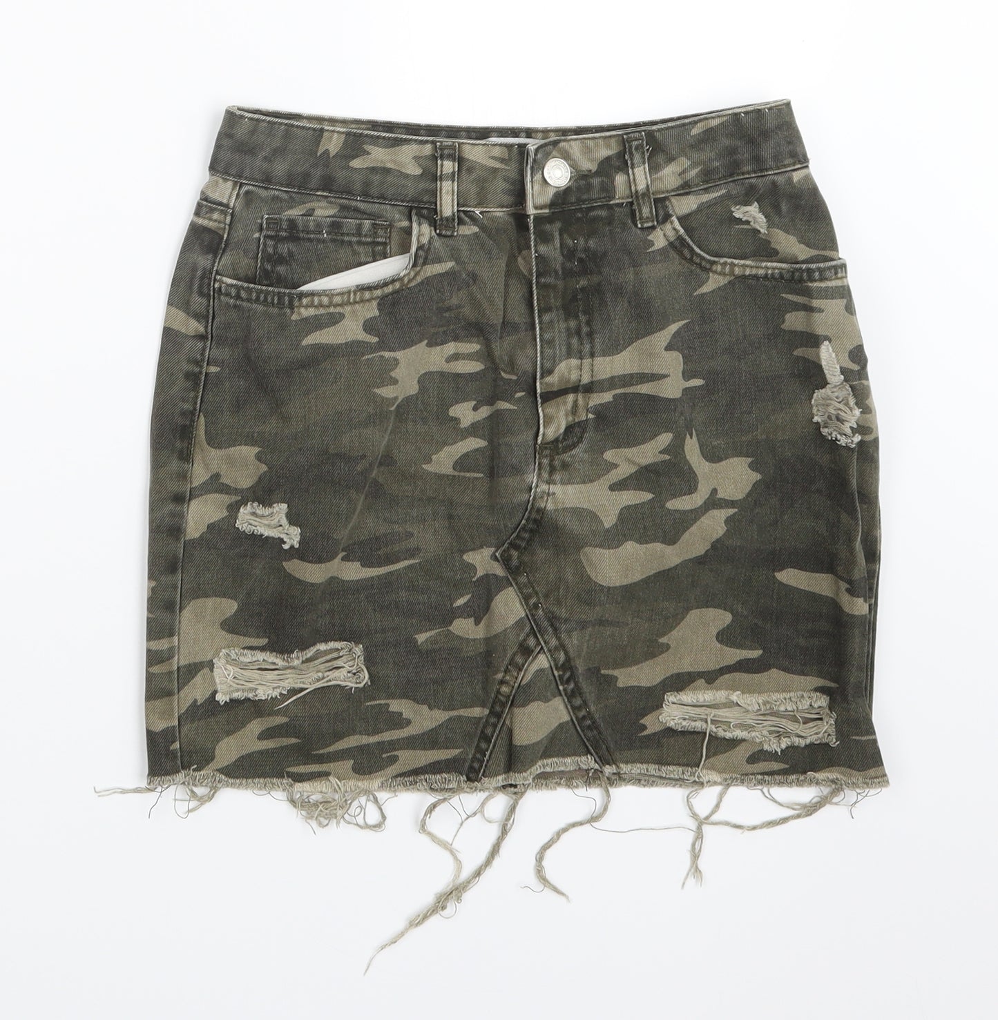 New Look Girls Green Camouflage Denim Straight & Pencil Skirt Size 13 Years