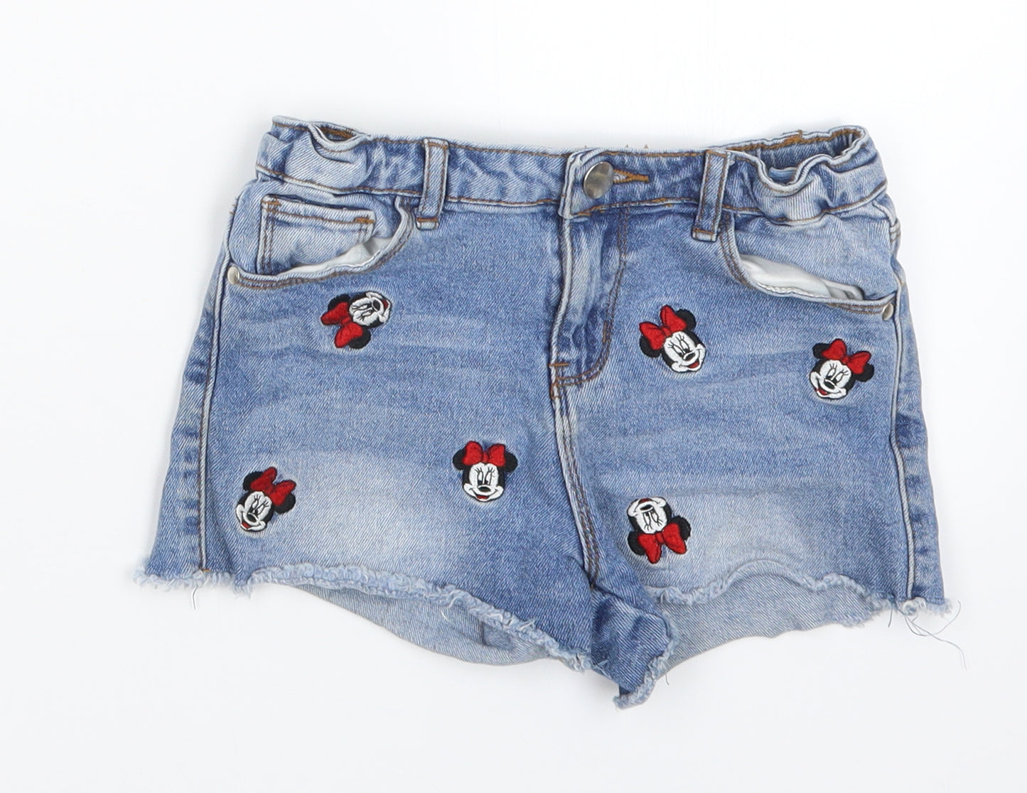 Primark Girls Blue  Denim Boyfriend Shorts Size 6-7 Years - Minnie Mouse