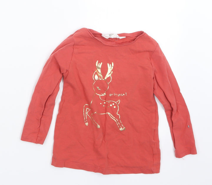 H&M Girls Orange   Basic T-Shirt Size 2-3 Years  - Christmas