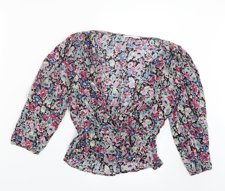 Pull&Bear Womens Pink Floral  Cropped T-Shirt Size S