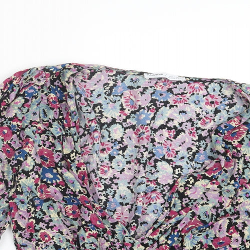 Pull&Bear Womens Pink Floral  Cropped T-Shirt Size S