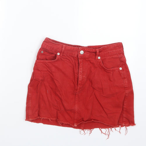 Topshop Womens Red  Denim Straight & Pencil Skirt Size 10