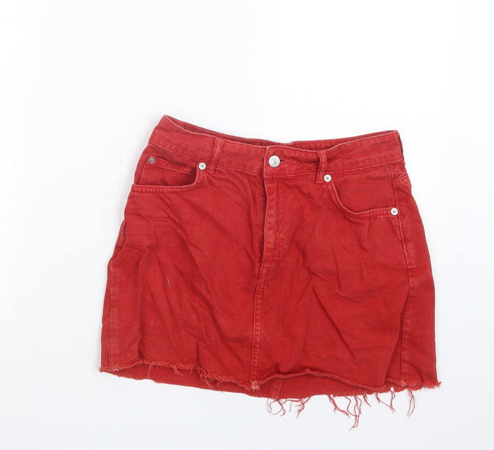 Topshop Womens Red Denim Straight & Pencil Skirt Size 10