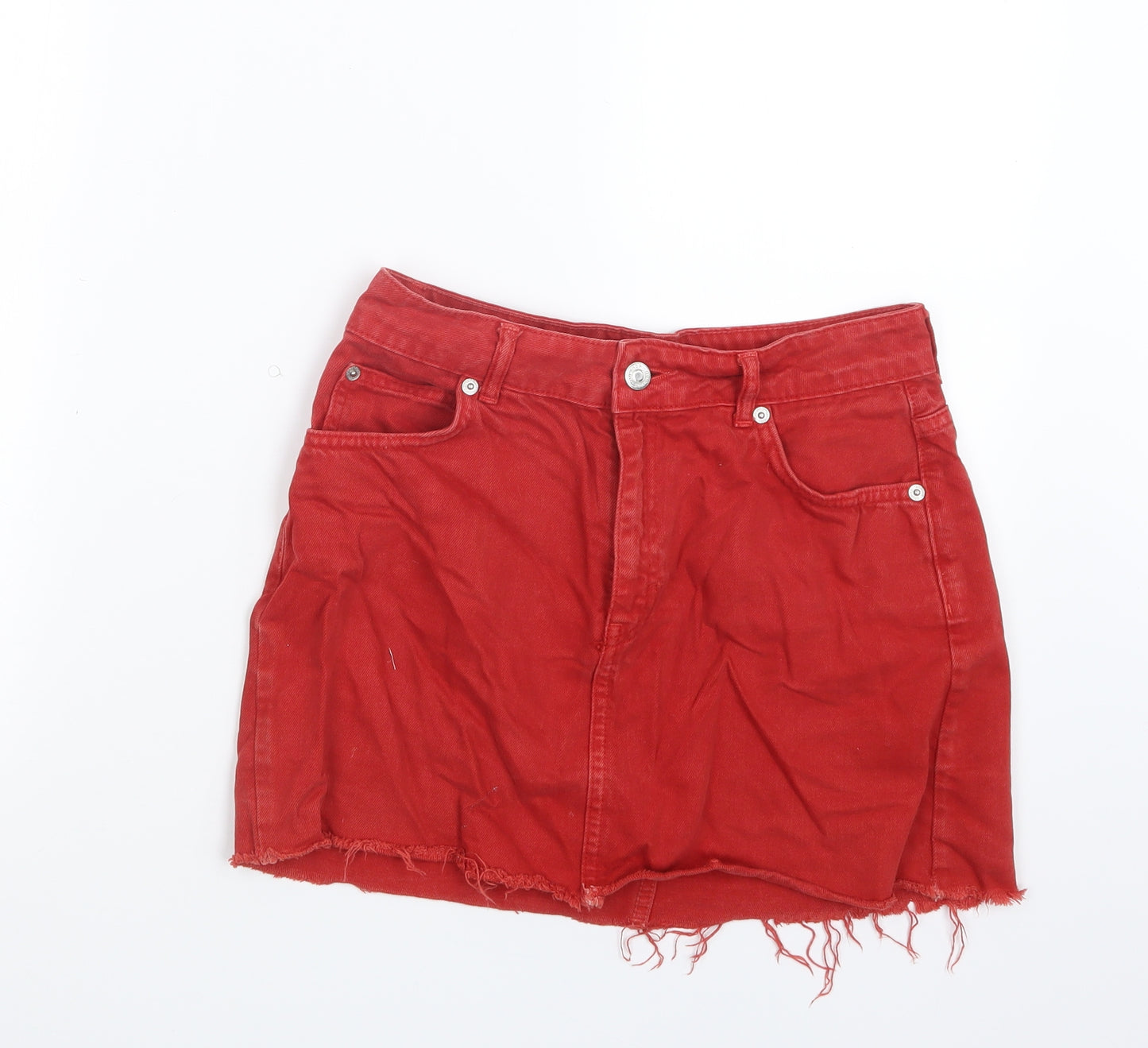 Topshop Womens Red  Denim Straight & Pencil Skirt Size 10