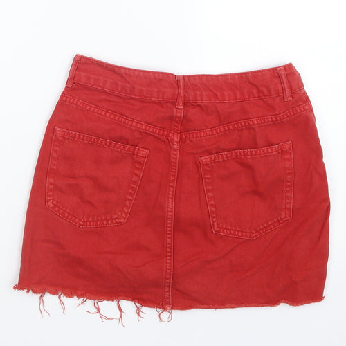 Topshop Womens Red  Denim Straight & Pencil Skirt Size 10