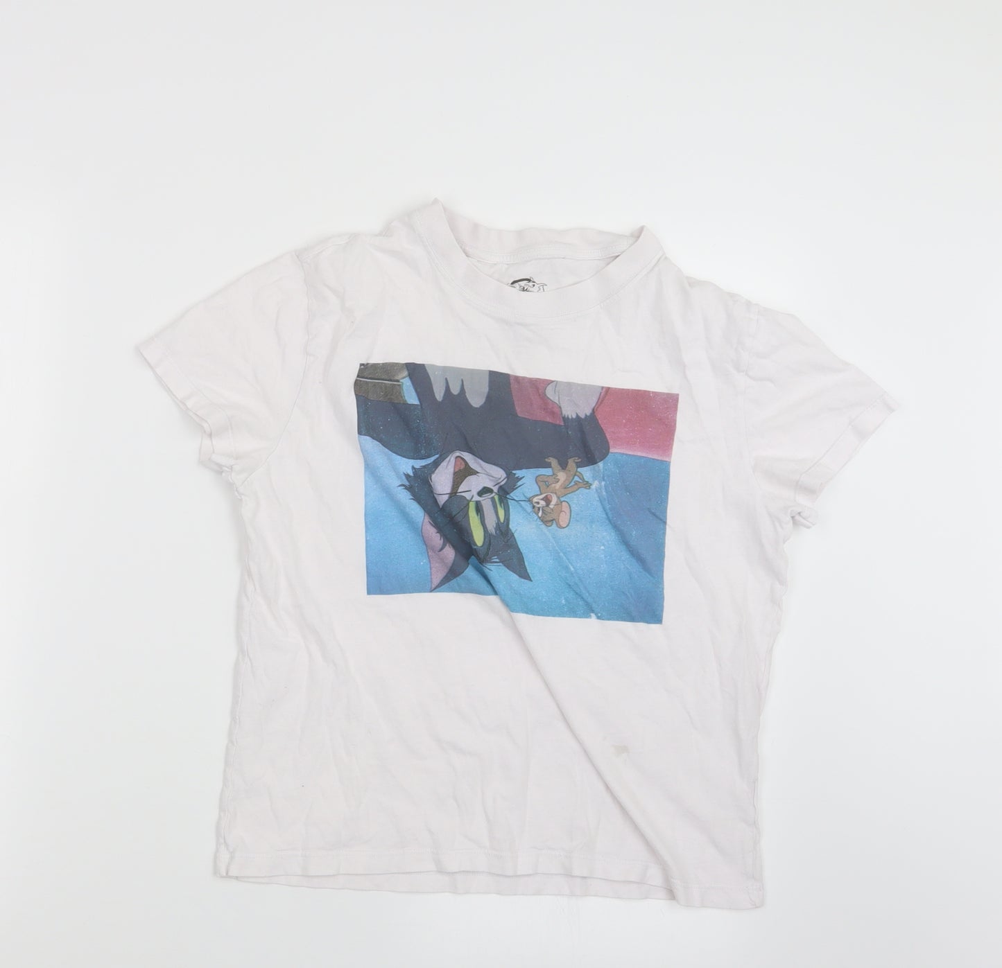 Pull&Bear Womens White   Basic T-Shirt Size XS  - Tom & Jerry