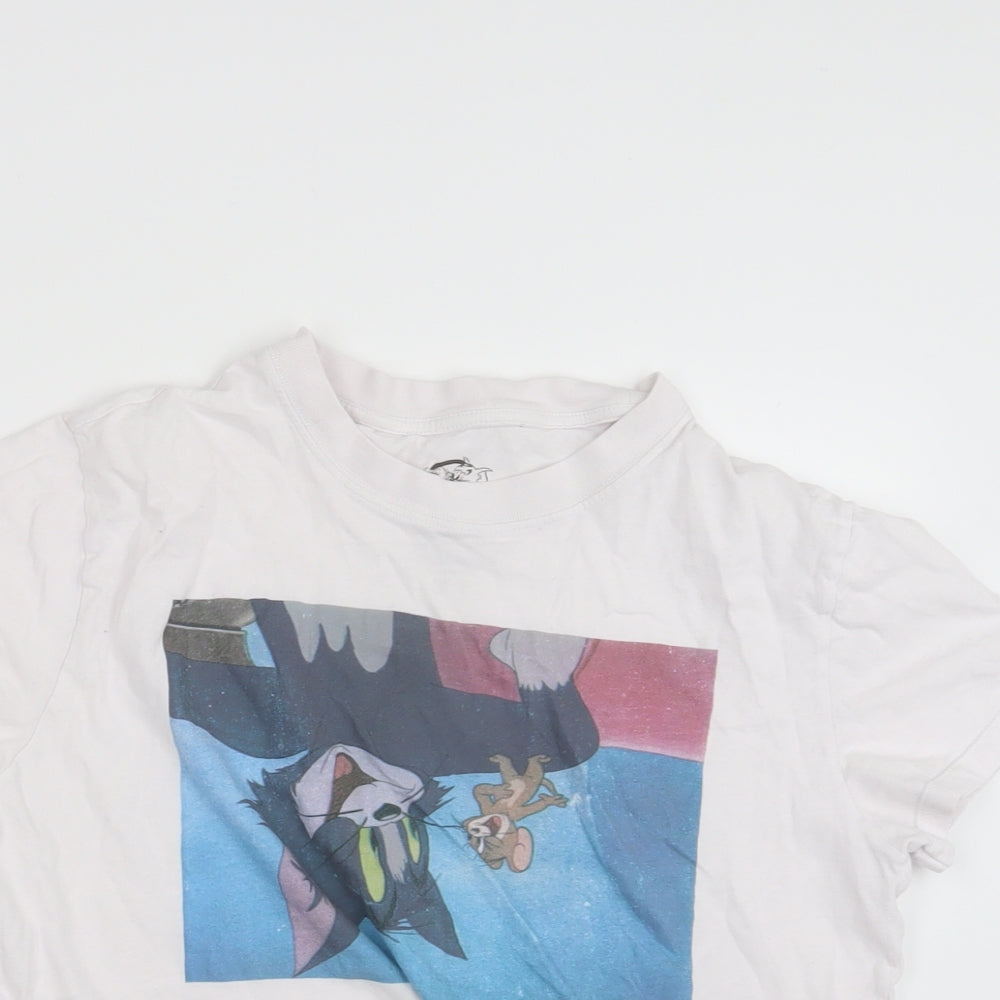 Pull&Bear Womens White   Basic T-Shirt Size XS  - Tom & Jerry