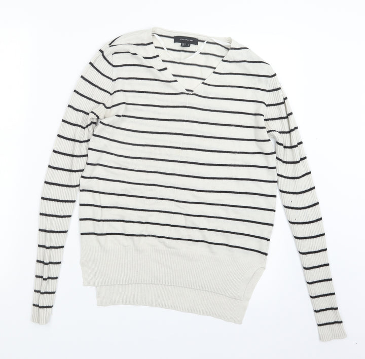 Atmosphere Womens White Striped Knit Pullover Jumper Size 8