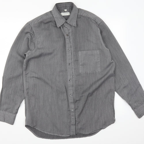 C&A Mens Grey Striped   Button-Up Size S