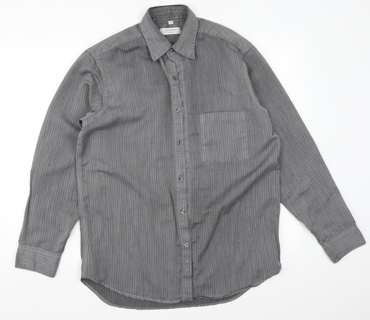 C&A Mens Grey Striped   Button-Up Size S