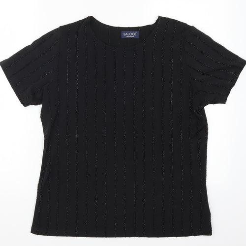 Saloos Womens Black Striped  Basic T-Shirt Size M