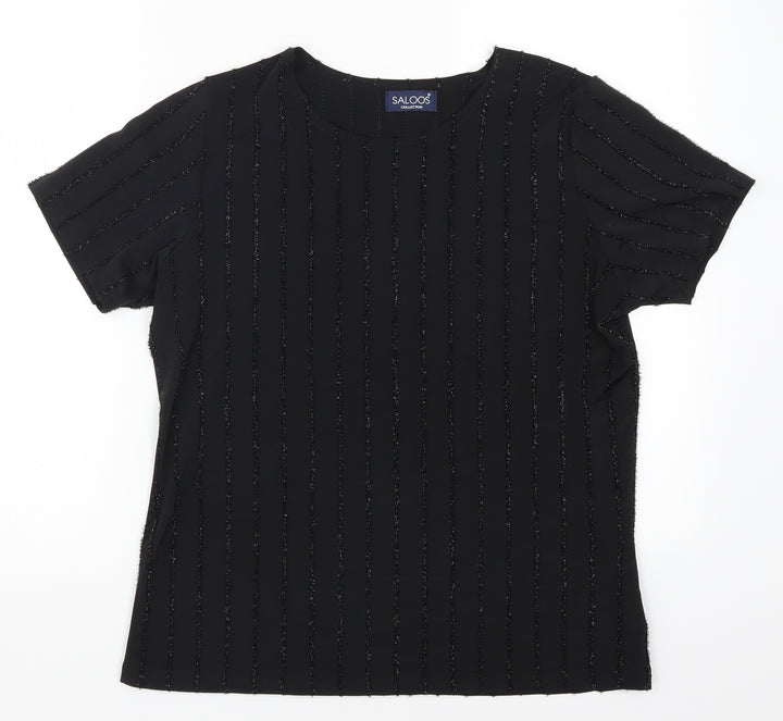 Saloos Womens Black Striped Basic T-Shirt Size M