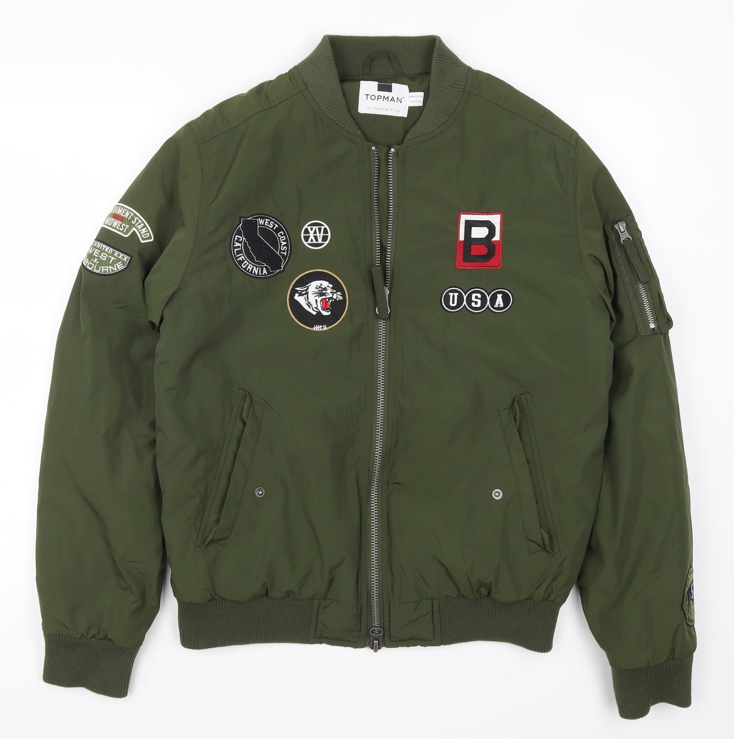 Topman Mens Green   Bomber Jacket Jacket Size S  - Badges