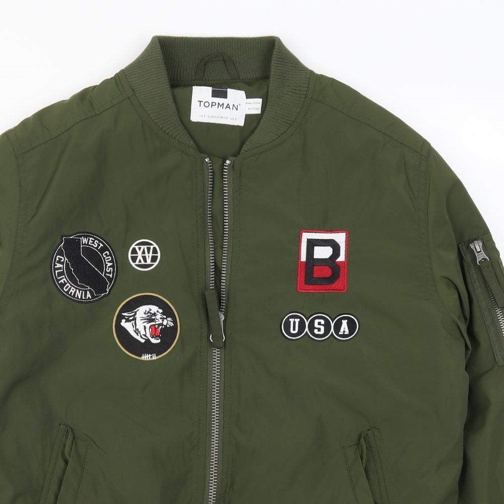 Topman Mens Green   Bomber Jacket Jacket Size S  - Badges